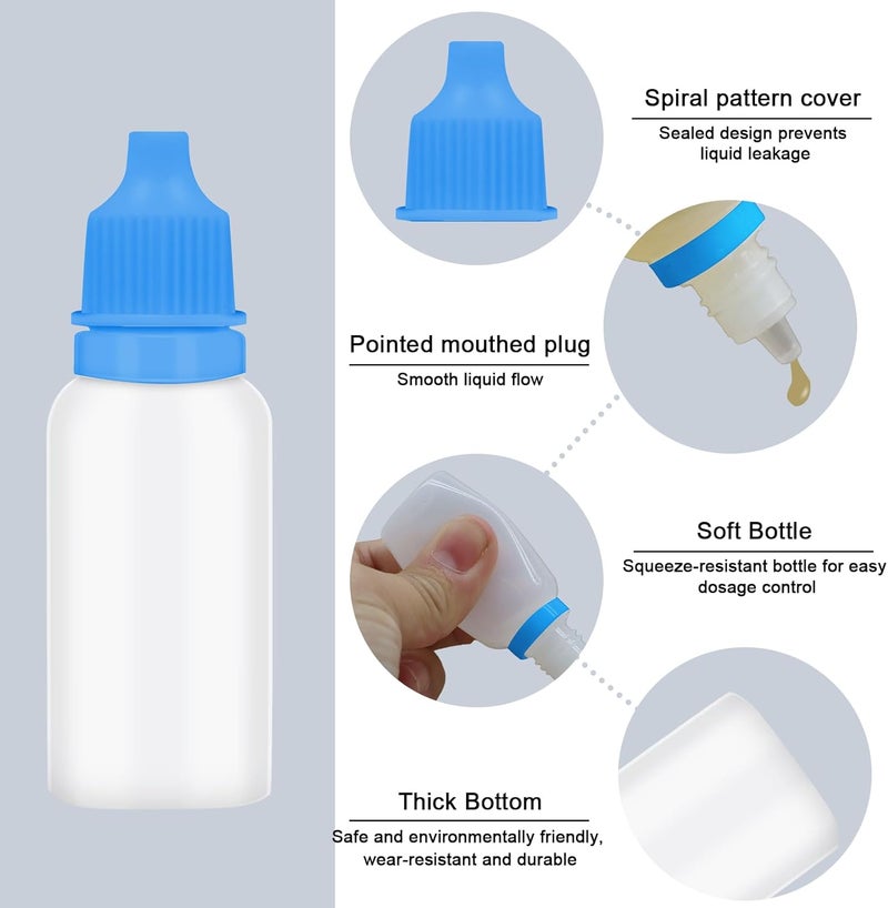 Bcautay 50Pcs Small Empty Squeeze Dropper Bottles Plastic Thin Tip Dropper Bottles 15ML Portable Squeezable Liquid Dropper with Cap and Plug for Oil Liquid Storage (Blue) - Image 3